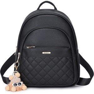 BAGOK Mini Leather Backpack Purse for Women, Small Backpack Purse with Cartoon Charm, Cute Fashion Bag for Girls(C-black)