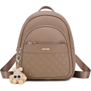 BAGOK Mini Leather Backpack Purse for Women, Small Backpack Purse with Cartoon Charm, Cute Fashion Bag for Girls(C-brown)