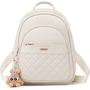 BAGOK Mini Leather Backpack Purse for Women, Small Backpack Purse with Cartoon Charm, Cute Fashion Bag for Girls(C-off White)