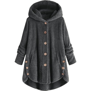 Beessbest Women Fleece Jacket Button Down Sherpa Hooded Coat(Dark Gray)