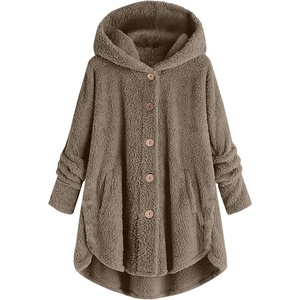 Beessbest Women Fleece Jacket Button Down Sherpa Hooded Coat(Khaki)