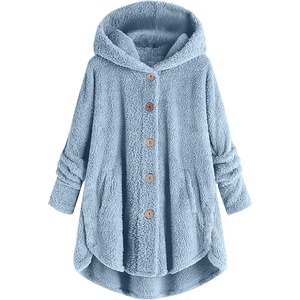 Beessbest Women Fleece Jacket Button Down Sherpa Hooded Coat(Sky Blue)
