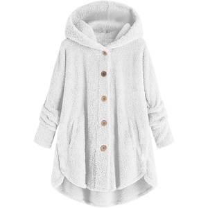 Beessbest Women Fleece Jacket Button Down Sherpa Hooded Coat(White)