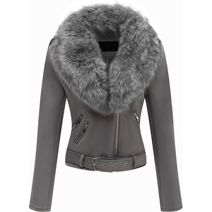 Bellivera Women Faux Suede Jacket Moto Biker Sherpa-Lined Coat(Grey)