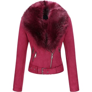 Bellivera Women Faux Suede Jacket Moto Biker Sherpa-Lined Coat(Red)