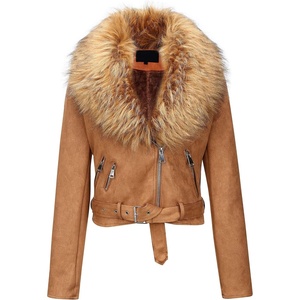 Bellivera Women Faux Suede Jacket Moto Biker Sherpa-Lined Coat(Yellow)