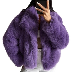 COZYPOIN Womens Faux Fur Jacket Fluffy Fur Coat Cropped Long Sleeve Lapel Button Down Fuzzy Winter Outerwear(Darkpurple)