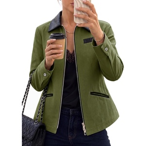 Cicy Bell Womens Cropped Barn Jackets Long Sleeve Zip Up Collared Coat(Army Green)