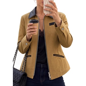 Cicy Bell Womens Cropped Barn Jackets Long Sleeve Zip Up Collared Coat(Brown)