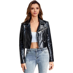 DIASHINY Women Faux Leather Jacket Slim Belted PU Moto Coat(146 Black)