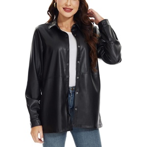Fahsyee Women’s Faux Leather Shacket Loose Fit Shirts Moto Biker Jacket(Black-nm)