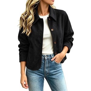 Fall Jackets for Women 2026 Faux Suede Button Up Trendy Coat Dressy Casual(Black)