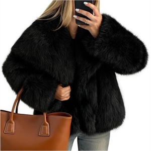 Kissonic Women Faux Fur Coat Lapel Collar Shaggy Warm Short Fluffy Jacket(Black)