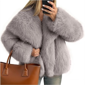 Kissonic Women Faux Fur Coat Lapel Collar Shaggy Warm Short Fluffy Jacket(Lightkhaki)
