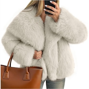 Kissonic Women Faux Fur Coat Lapel Collar Shaggy Warm Short Fluffy Jacket(Offwhite)
