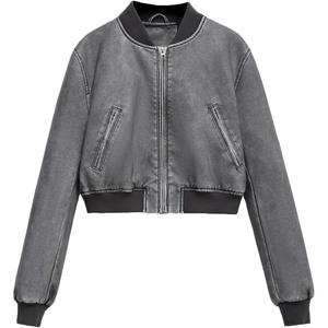 LY VAREY LIN Womens Faux Leather Varsity Jacket Biker Baseball Streetwear Casual Coat(2374grey)