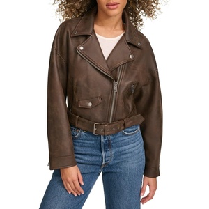 Levi’s Womens Faux Leather Cropped Moto Jacket(Dark Brown Faux Suede)