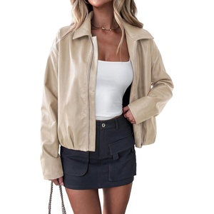 PRETTYGARDEN Womens Faux Leather Motorcycle Jackets Fall Cropped Coats(Apricot)