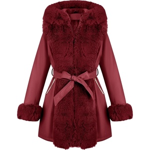 RISISSIDA Women Fur Lined Faux Leather Jacket Winter Coat(Burgundy Wine)