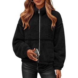 Rapbin Womens Sherpa Fleece Jacket Zip Up Winter Coats(Black)