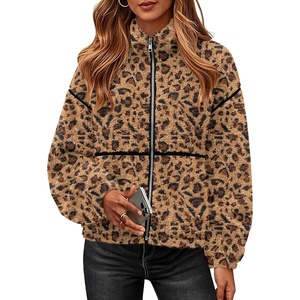 Rapbin Womens Sherpa Fleece Jacket Zip Up Winter Coats(Brown Leopard Print)