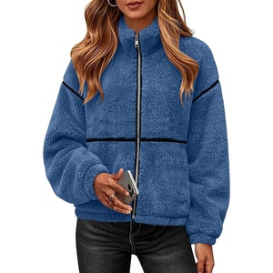 Rapbin Womens Sherpa Fleece Jacket Zip Up Winter Coats(Dark Blue)