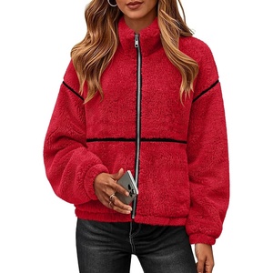 Rapbin Womens Sherpa Fleece Jacket Zip Up Winter Coats(Red)