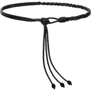 SANSTHS Knotted Waist Belt for Women, Rope Thin Belts for Dresses Pants and Coats(Black(with Twist Knot))