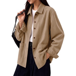 Tankaneo Womens Faux Suede Jackets Long Sleeve Fall Oversized Coat(Camel)