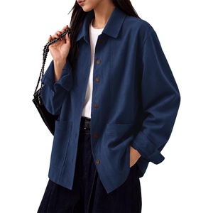 Tankaneo Womens Faux Suede Jackets Long Sleeve Fall Oversized Coat(Navy Blue)