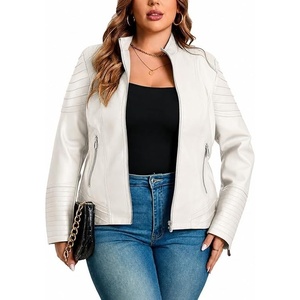 Women’s Plus Size Faux Leather Zip Up Moto Jacket Fashion Coats 1X-5X(Beige)