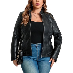 Women’s Plus Size Faux Leather Zip Up Moto Jacket Fashion Coats 1X-5X(Black Tops)