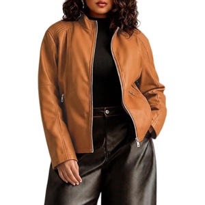 Women’s Plus Size Faux Leather Zip Up Moto Jacket Fashion Coats 1X-5X(Brown Pu Leather)