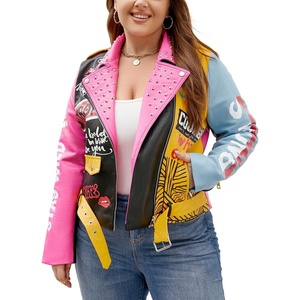 Women’s Plus Size Faux Leather Zip Up Moto Jacket Fashion Coats 1X-5X(Pink)