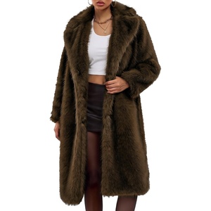Yimoon Womens Faux Fur Coat Long Fluffy Lapel Furry Jacket Winter Warm Coat(Brown)
