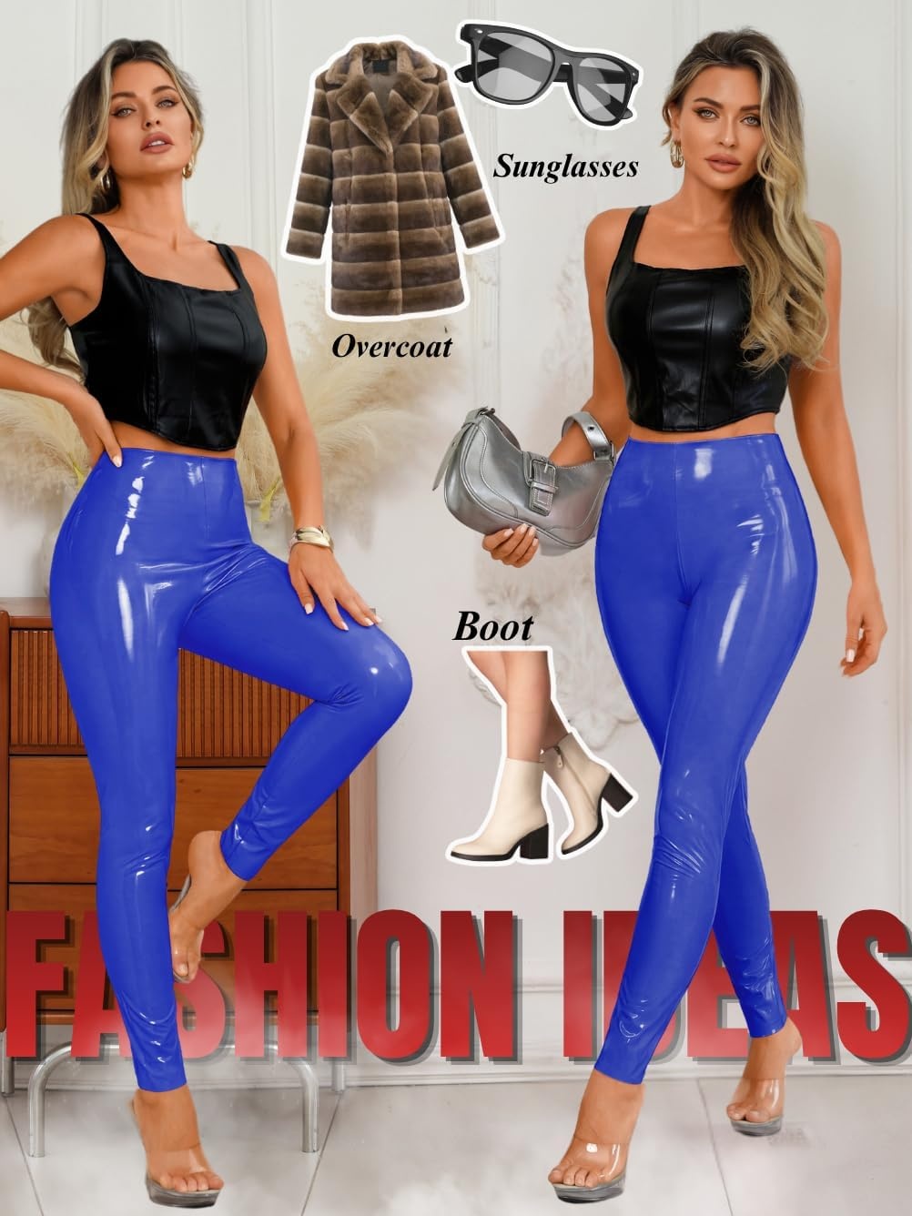 image:imageChiaoLezhee Faux Leather Leggings for Women High Waisted Pleather PantsBlue