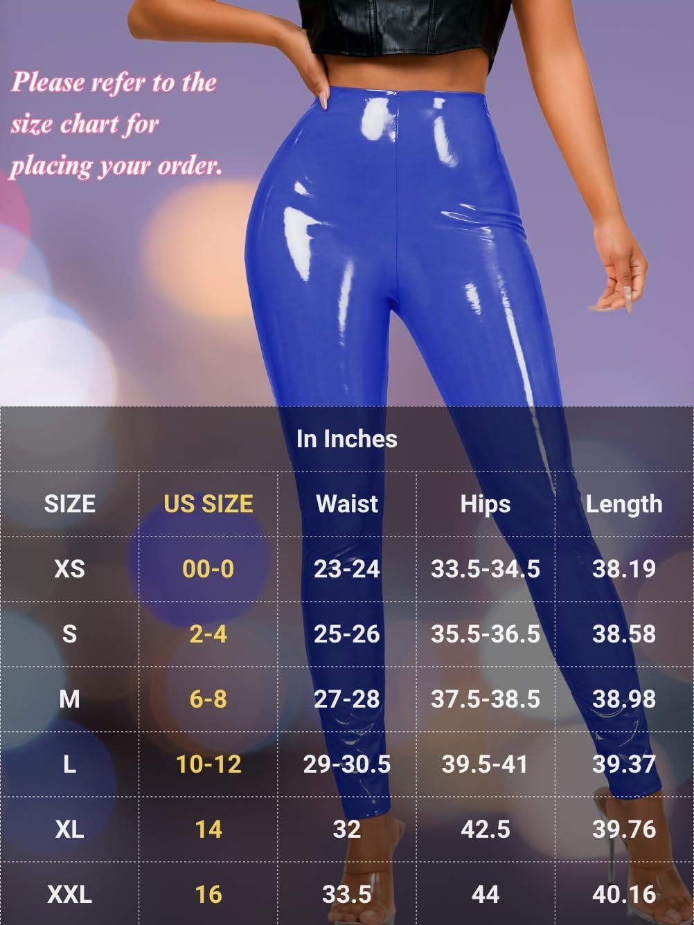 image:imageChiaoLezhee Faux Leather Leggings for Women High Waisted Pleather PantsBlue