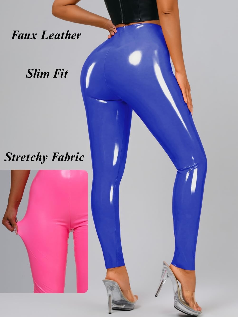 image:imageChiaoLezhee Faux Leather Leggings for Women High Waisted Pleather PantsBlue