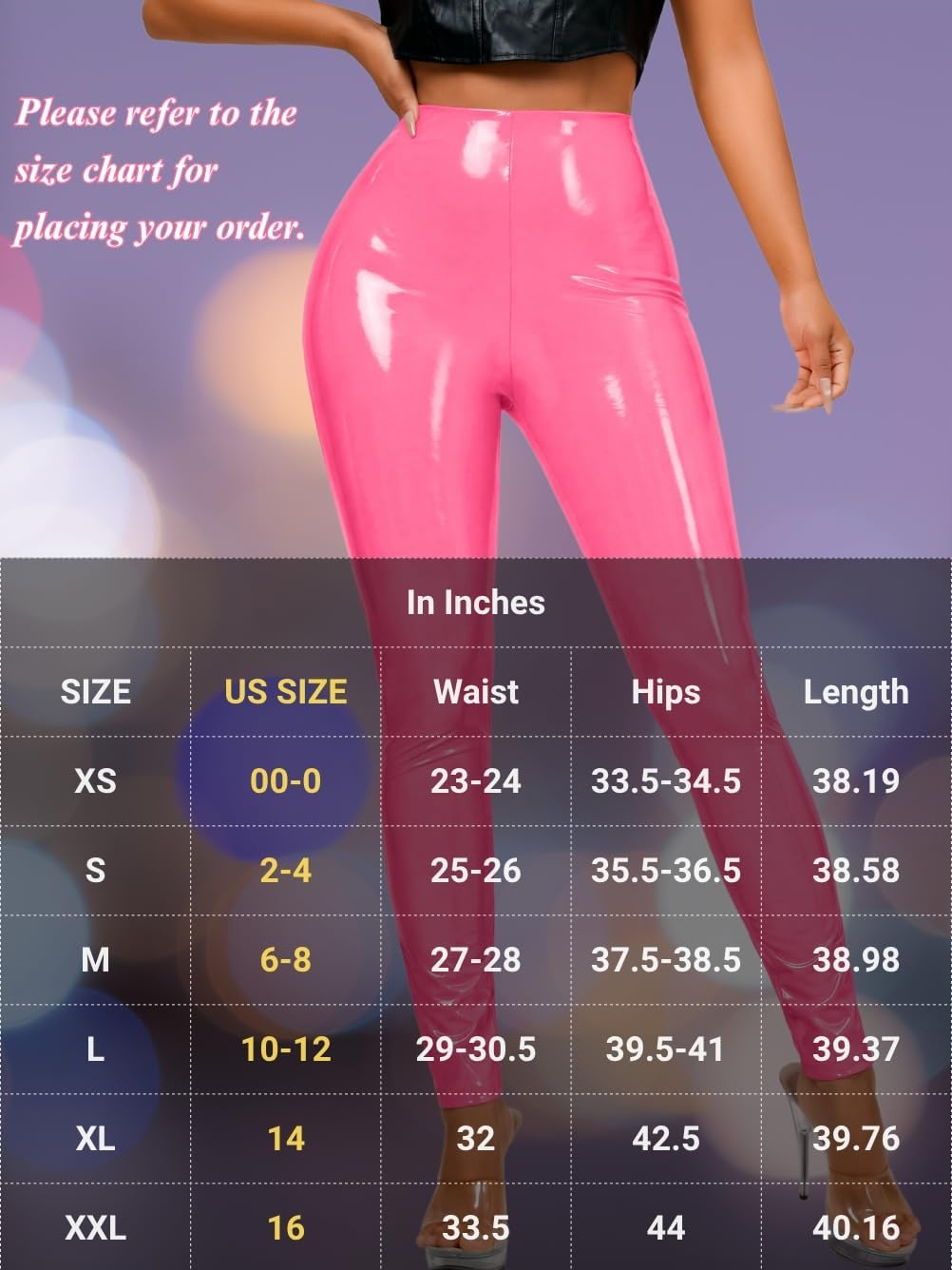 image:imageChiaoLezhee Faux Leather Leggings for Women High Waisted Pleather PantsPink
