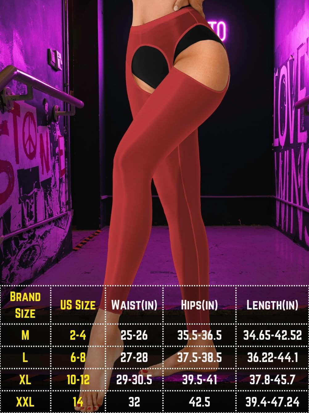 image:imageChiaoLezhee Sexy Shiny Leggings For Women Sheer High Waisted Shimmer Sparkly Glossy Rave Party Pants Suspender PantyhoseBurgundy