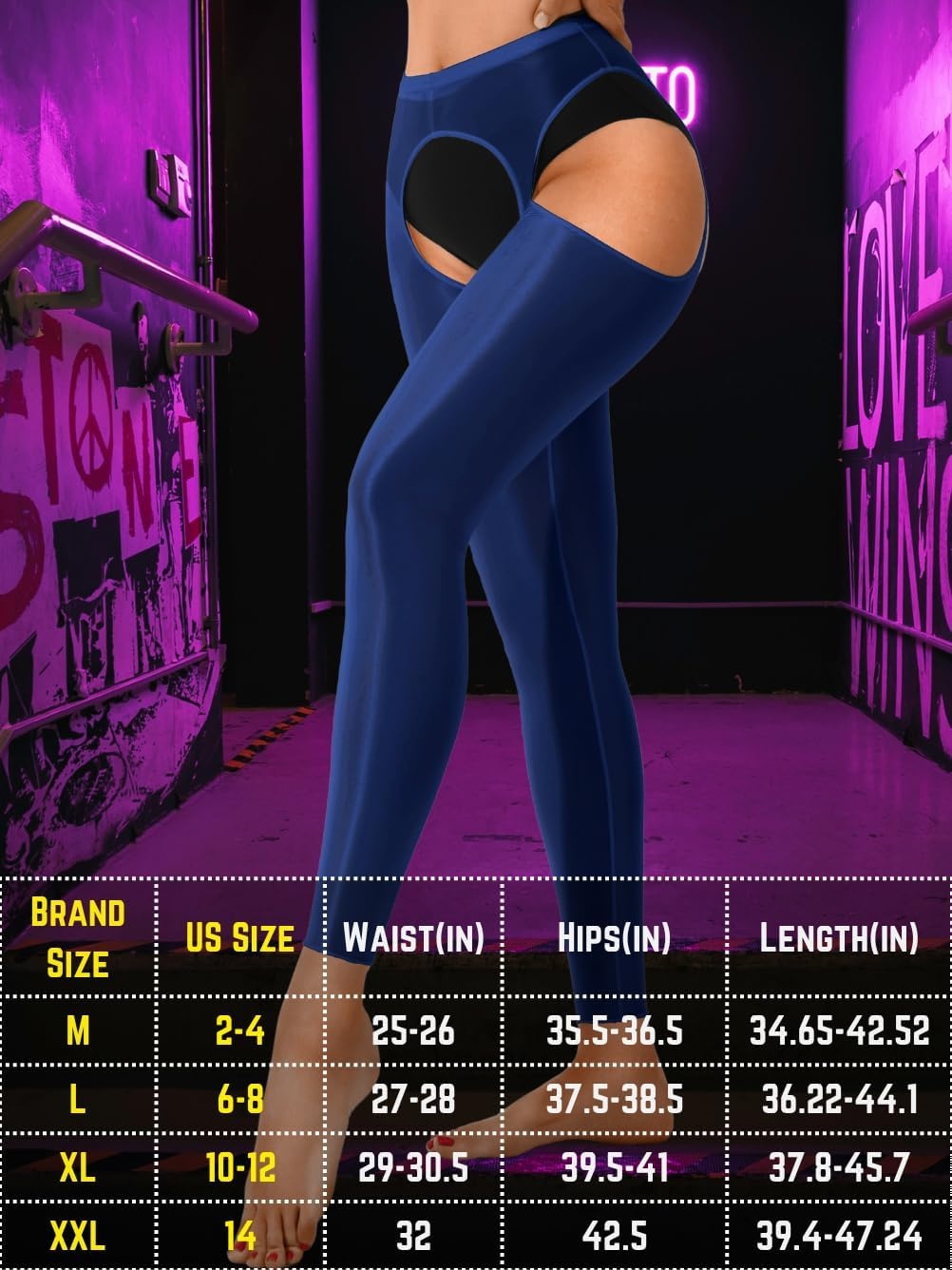 image:imageChiaoLezhee Sexy Shiny Leggings For Women Sheer High Waisted Shimmer Sparkly Glossy Rave Party Pants Suspender PantyhoseNavy Blue
