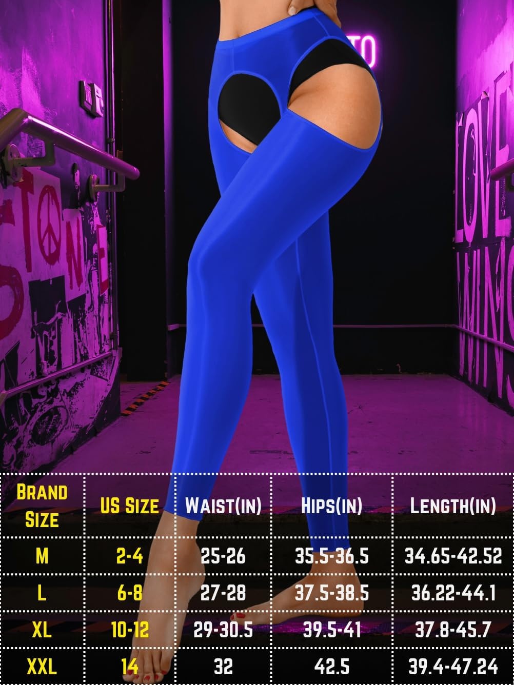 image:imageChiaoLezhee Sexy Shiny Leggings For Women Sheer High Waisted Shimmer Sparkly Glossy Rave Party Pants Suspender PantyhoseRoyal Blue