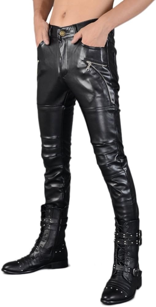 image:imageIdopy Mens Rock Punk Hip Hop Faux Leather Motocycle Pants149 Black