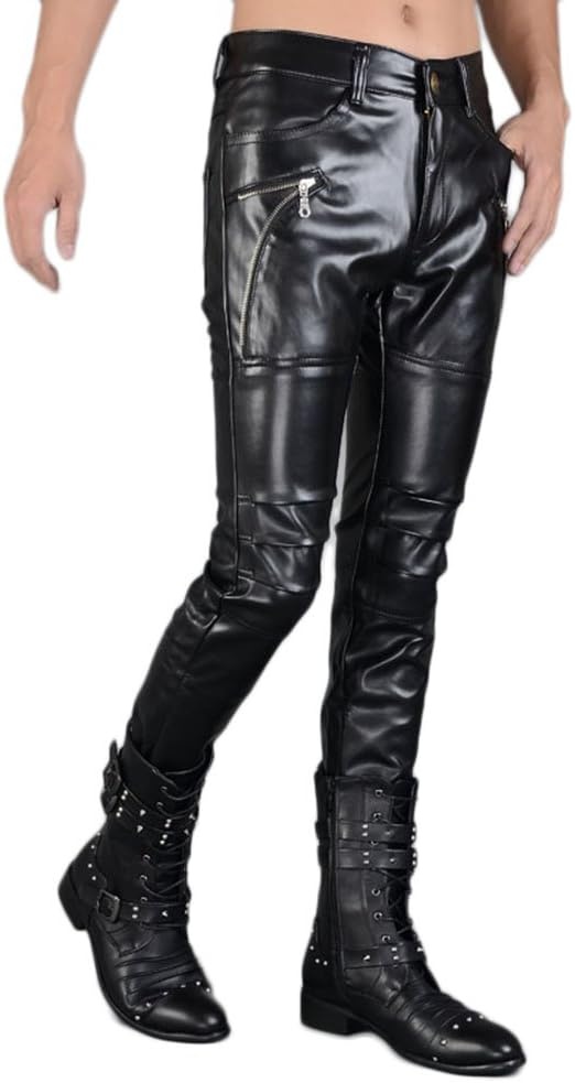 image:imageIdopy Mens Rock Punk Hip Hop Faux Leather Motocycle Pants149 Black
