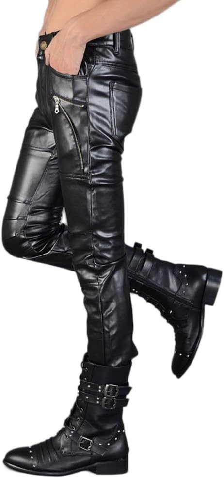 image:imageIdopy Mens Rock Punk Hip Hop Faux Leather Motocycle Pants149 Black