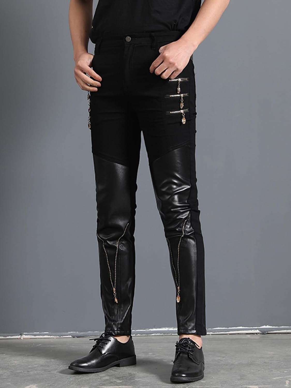 image:imageIdopy Mens Rock Punk Hip Hop Faux Leather Motocycle PantsBlack 2