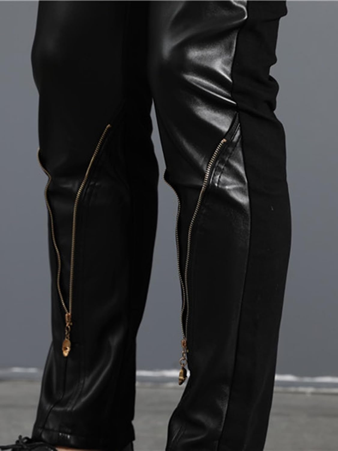 image:imageIdopy Mens Rock Punk Hip Hop Faux Leather Motocycle PantsBlack 2