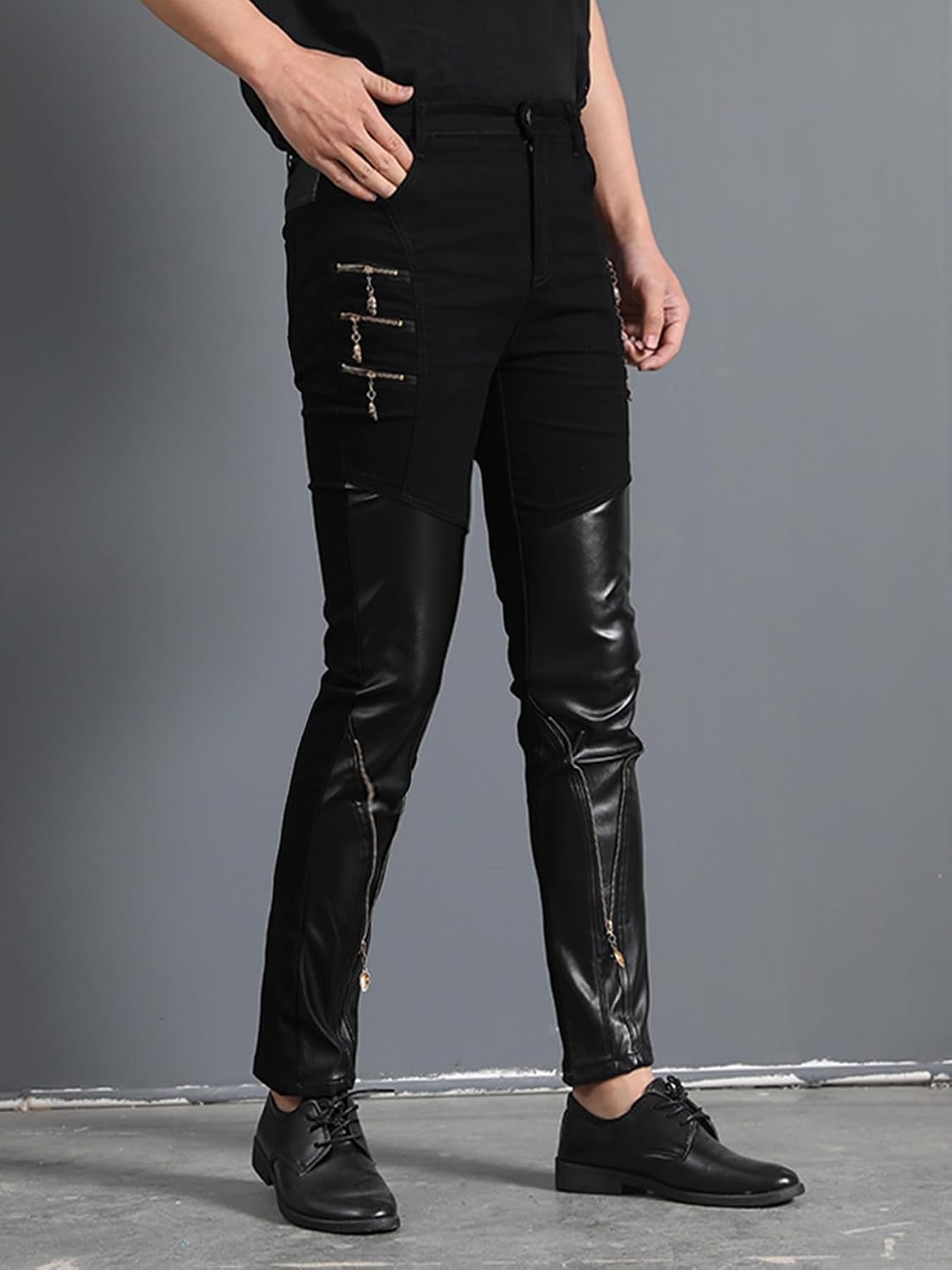 image:imageIdopy Mens Rock Punk Hip Hop Faux Leather Motocycle PantsBlack 2