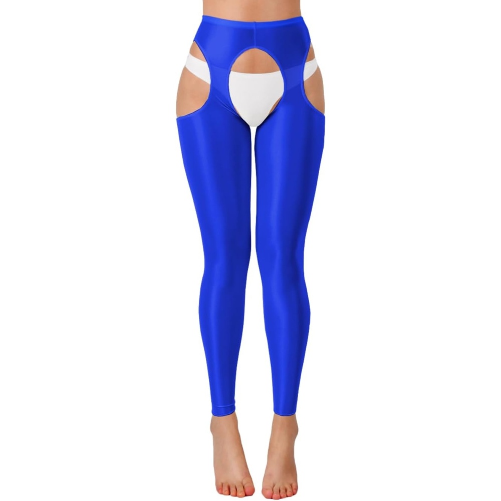image:imageChiaoLezhee Sexy Shiny Leggings For Women Sheer High Waisted Shimmer Sparkly Glossy Rave Party Pants Suspender PantyhoseRoyal Blue