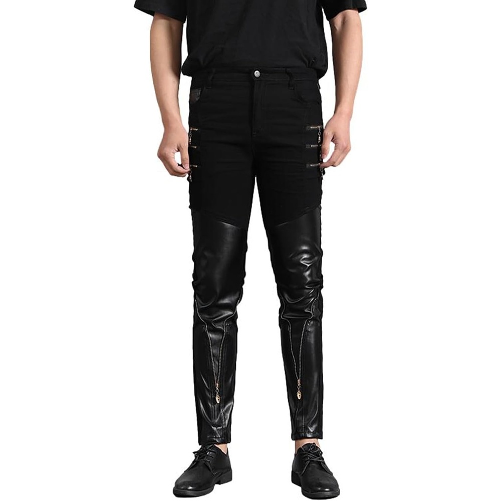 image:imageIdopy Mens Rock Punk Hip Hop Faux Leather Motocycle PantsBlack 2
